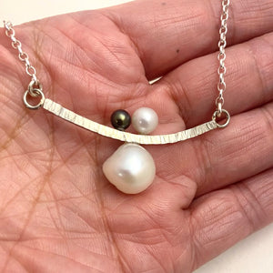 Silver Balanced Pearl Necklace