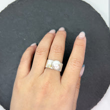 Load image into Gallery viewer, Mabé Pearl & CZ Diamond Ring Wide Square Stacking Ring