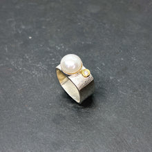 Load image into Gallery viewer, Mabé Pearl & CZ Diamond Ring Wide Square Stacking Ring