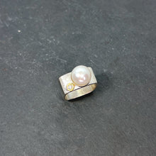 Load image into Gallery viewer, Mabé Pearl & CZ Diamond Ring Wide Square Stacking Ring