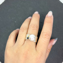 Load image into Gallery viewer, Mabé Pearl & Blue Sapphire Wide Square Ring
