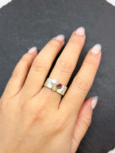 Load image into Gallery viewer, Pink Tourmaline & Citrine Square Stacking Ring - Size 7.5