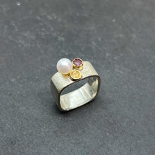 Load image into Gallery viewer, Pink Tourmaline & Citrine Square Stacking Ring - Size 7.5