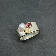 Load image into Gallery viewer, Pink Tourmaline & Citrine Square Stacking Ring - Size 7.5