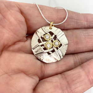 Woven Small Round Disc with Diamond Necklace