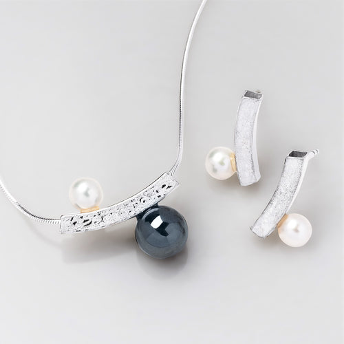 Balance Yin Yang Pearl and Hematite Slider Necklace