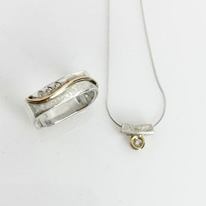 Wave Stacking Ring with Diamonds & necklace