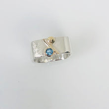 Load image into Gallery viewer, Unique Large Square Stacking Silver & Gold Blue Topaz Ring