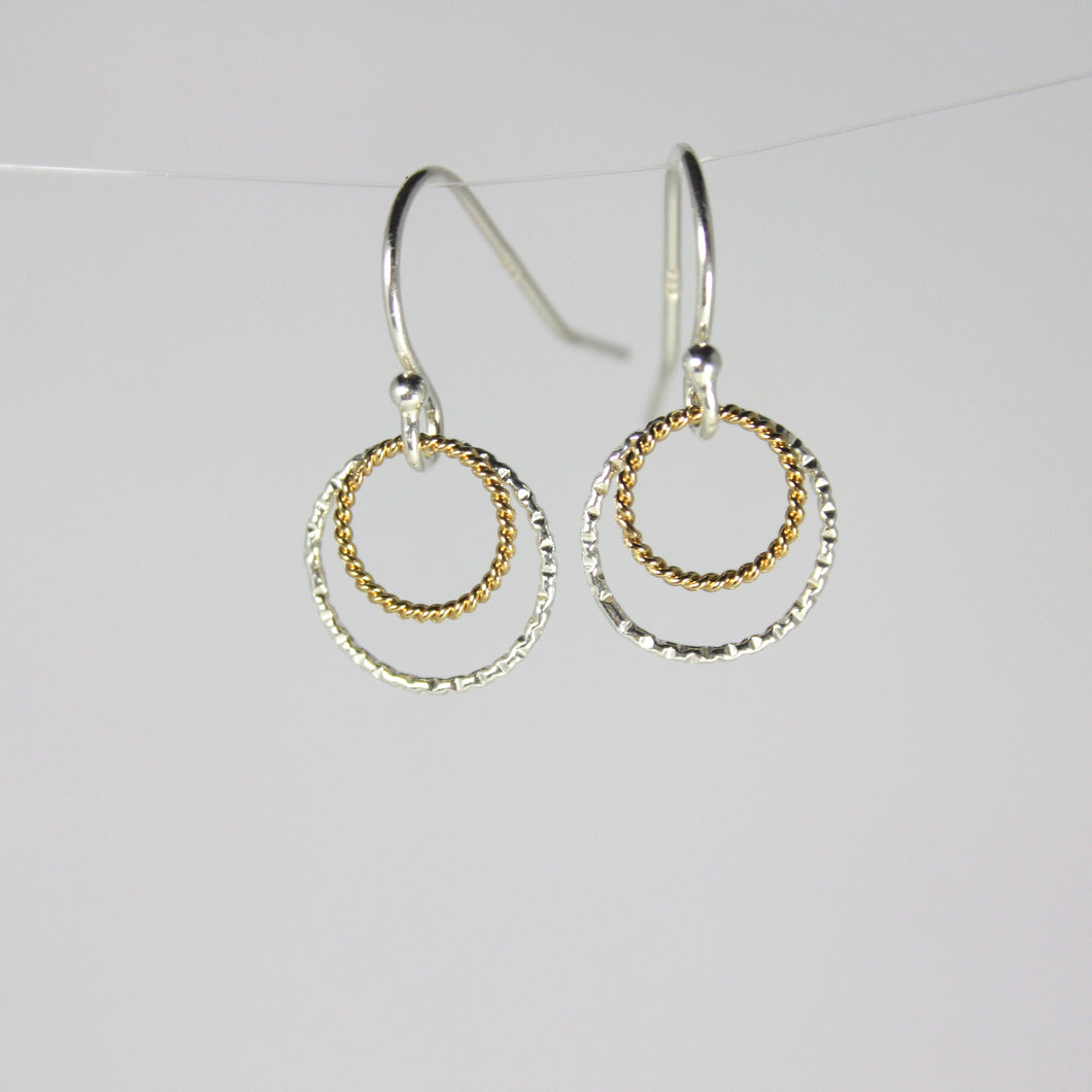 Sterling Silver and Gold Double Rings Short Earrings