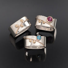 Load image into Gallery viewer, Stacking Wave Necklace & Blossom Blue Topaz Ring