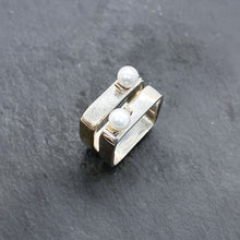 Load image into Gallery viewer, Medium Pearl &amp; Gold Square Stacking Rings