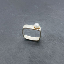 Load image into Gallery viewer, Medium Pearl &amp; Gold Square Stacking Rings