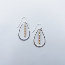Load image into Gallery viewer, Hammered Open Leaf Pearl Dangle Earrings