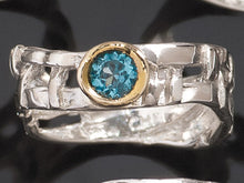 Load image into Gallery viewer, Skinny Woven Basket Blue Topaz Bezel Ring