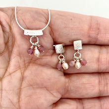 Load image into Gallery viewer, Elegant Cube Studs with mini pearls and pink tourmalines