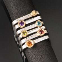Load image into Gallery viewer, Skinny Square Stacking Ring with 18kt & Pink Tourmaline