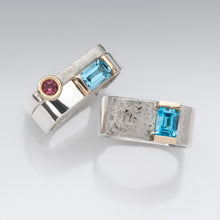 Load image into Gallery viewer, Skinny Square Stacking Ring with 18kt & Pink Tourmaline