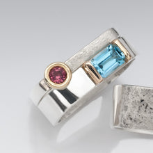 Load image into Gallery viewer, Skinny Square Stacking Ring with 18kt &amp; Pink Tourmaline