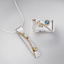 Load image into Gallery viewer, Stacking Wave Necklace & Blossom Blue Topaz Ring