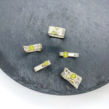 Load image into Gallery viewer, Skinny Square Stacking Gold Bezel Set Peridot Ring