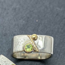 Load image into Gallery viewer, Unique Large Square Stacking Silver & Gold Set Peridot Ring