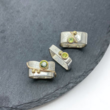 Load image into Gallery viewer, Unique Large Square Stacking Silver & Gold Set Peridot Ring