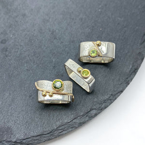 Unique Large Square Stacking Silver & Gold Set Peridot Ring