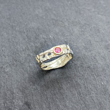 Load image into Gallery viewer, Skinny Woven Basket Pink Tourmaline Bezel Ring
