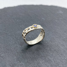 Load image into Gallery viewer, Skinny Woven Basket Blue Sapphire Bezel Ring