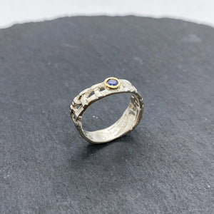 Skinny Woven Basket Blue Sapphire Bezel Ring