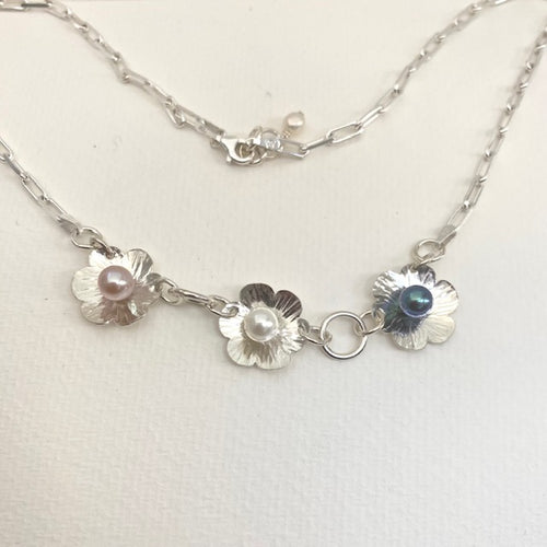 Tri-Pearl Flower Necklace
