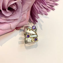 Load image into Gallery viewer, Medium Square Stacking Ring with 18kt set Amethyst &amp; Citrine