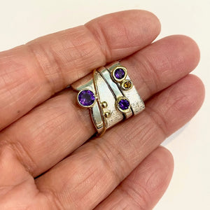Square Stacking Blossom Ring with Colored Stones