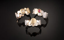 Load image into Gallery viewer, Silver Gold Pebble Scribbled Ring with diamond &amp; stones