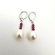 Load image into Gallery viewer, Pair of white pearl with 3 mini ruby ear