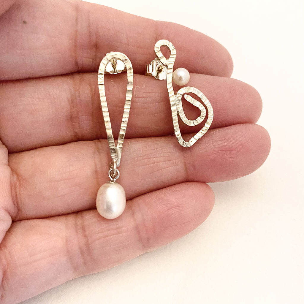 Dancing Silver and Pearl Earrings