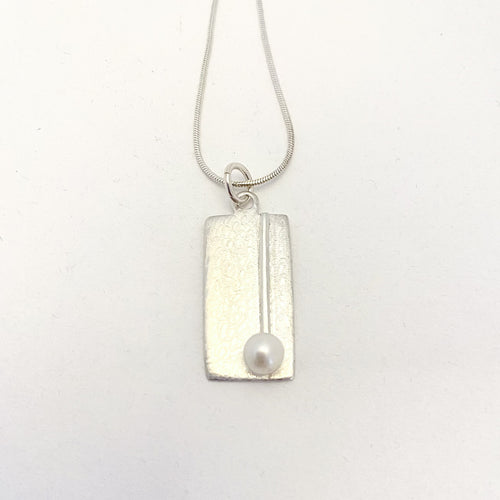 Scribble Silver and Pearl Rectangle Necklace