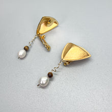 Load image into Gallery viewer, Vermeil Gold Tiger Eye and Pearl Clip-On Earrings