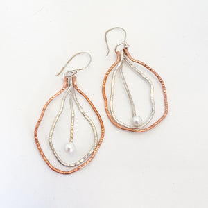 Hammered Birch Bark Silver and Copper Earrings