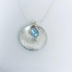 Scribbled Shell Disc with Blue Topaz Necklace