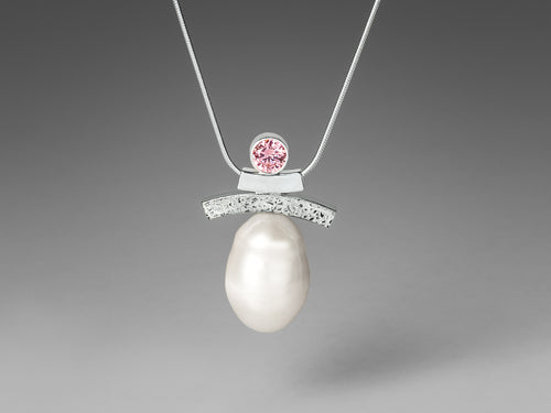 Balance Pink CZ and Pearl Inukshuk Slider Necklace