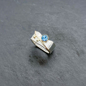Square Stacking Blossom Ring with Colored Stones