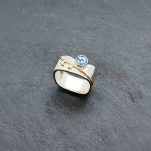 Square Stacking Blossom Ring with Colored Stones