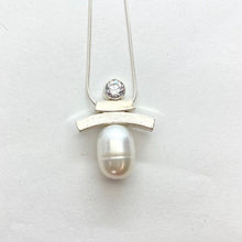 Load image into Gallery viewer, Balance White CZ and Pearl Inukshuk Slider Necklace