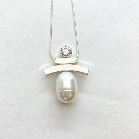 Balance White CZ and Pearl Inukshuk Slider Necklace