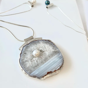 Calming Drusy Pearl Necklace