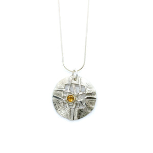 Woven Small Round Disc with Citrine Necklace