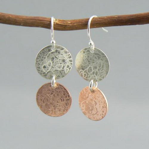 Double Scribbled Silver and Copper Earrings