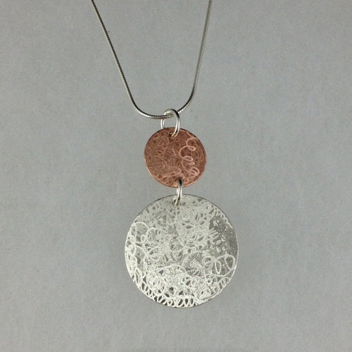 Double Scribble Silver and Copper Necklace