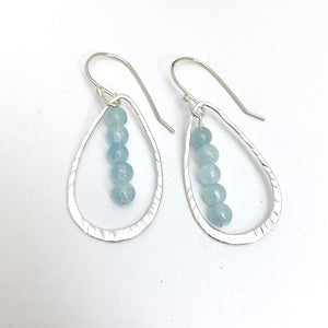 Hammered Open Leaf Earrings with Aquamarine